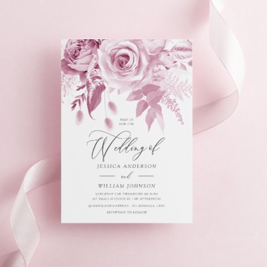 Moderne trendy ontwerper Dusty Pink Rose Wedding Kaart