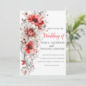 Moderne trendy ontwerper rode blos bruiloft kaart (Staand voorkant)