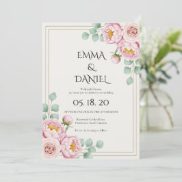 Moderne Trendy Ontwerper Stof Roze Blush Trouw Kaart