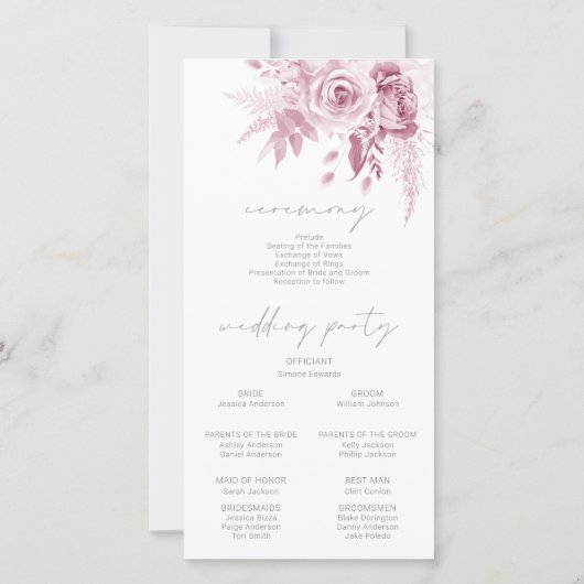Moderne trendy ontwerper stoffige roze trouwprogra (Achterkant)