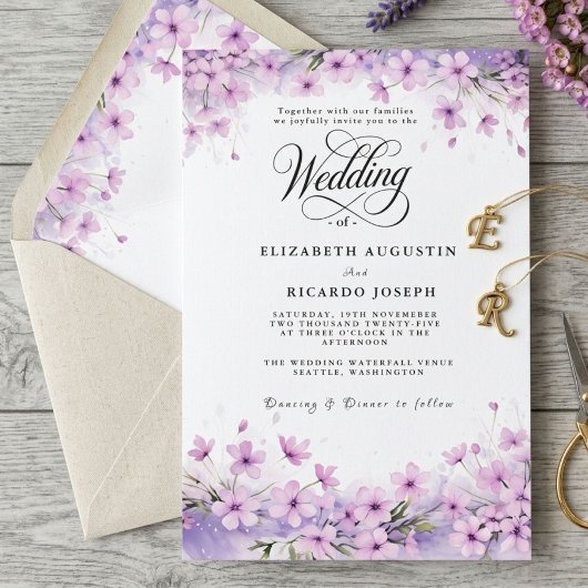 Moderne Trendy Paarse Lavendel Bruiloft Kaart