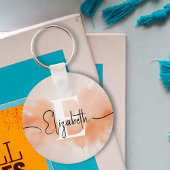 Moderne Trendy Peach Fuzz Waterverf Chic Monogram Sleutelhanger
