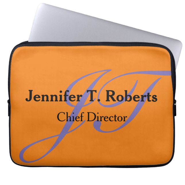 Moderne trendy platte grijze scriptmonogram laptop sleeve (Voorkant)