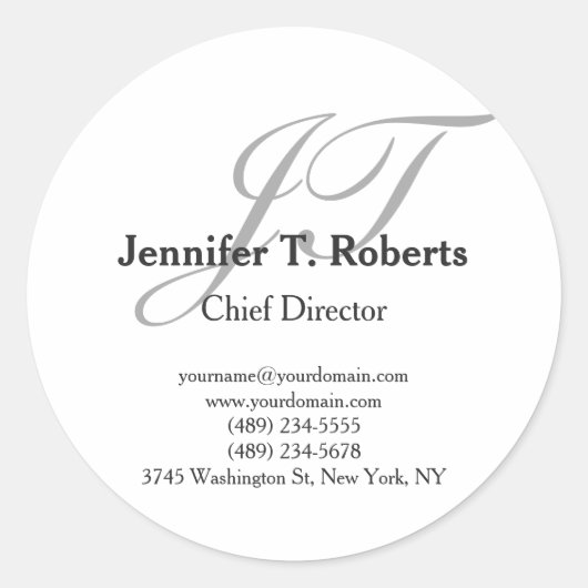 Moderne trendy platte grijze scriptmonogram ronde sticker (Voorkant)