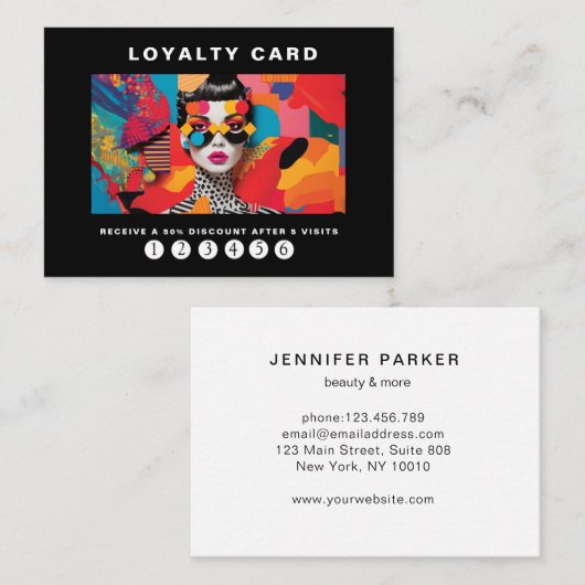 Moderne trendy pop art Loyalty 5 Nails Lashes Visitekaartje (Voorkant / Achterkant)