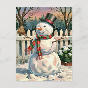 Moderne Trendy Prettig Kerstman Sneeuwman Feestdagenkaart