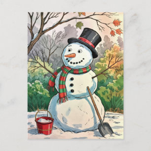 Moderne Trendy Prettig Kerstman Sneeuwman Feestdagenkaart