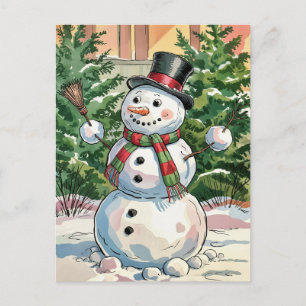 Moderne Trendy Prettig Kerstmis Sneeuwman Feestdagenkaart