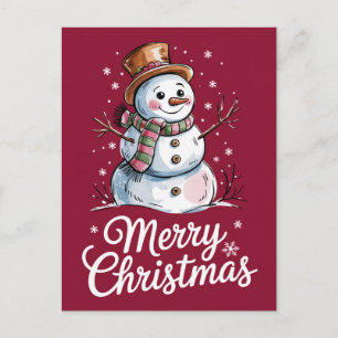 Moderne Trendy Prettig Kerstmis Sneeuwman Feestdagenkaart