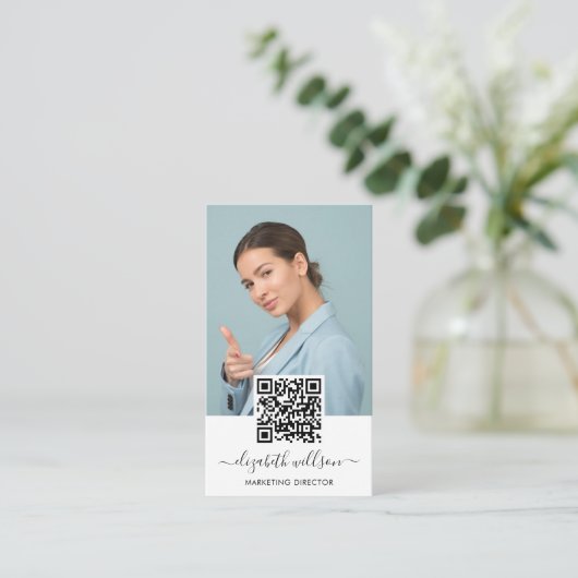 Moderne Trendy Professional QR Code Foto Visitekaartje (Staand voorkant)