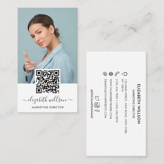Moderne Trendy Professional QR Code Foto Visitekaartje (Voorkant / Achterkant)