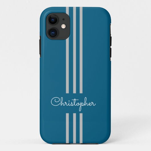 Moderne trendy race strepen gemonogrammeerd Case-Mate iPhone case (Achterkant)