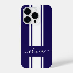 Moderne trendy race strepen gemonogrammeerd  iPhone 14 plus hoesje