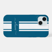 Moderne trendy racing strepen gemerkt iPhone 15 case (Achterkant horizontaal)