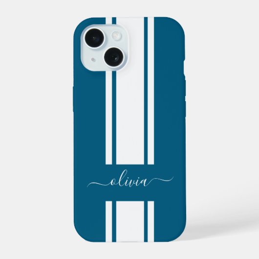 Moderne trendy racing strepen gemerkt iPhone 15 case (Achterkant)