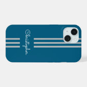 Moderne trendy racing strepen gemerkt iPhone 15 case (Achterkant horizontaal)