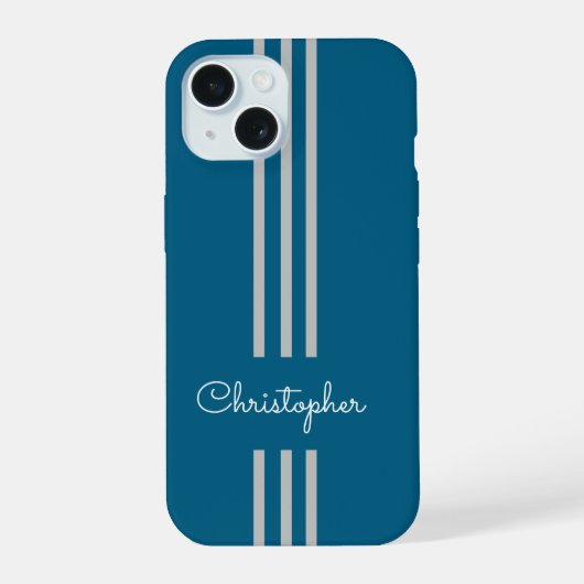 Moderne trendy racing strepen gemerkt iPhone 15 case (Achterkant)