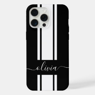 Moderne trendy racing strepen gemonogrammeerd iPhone 15 pro max case