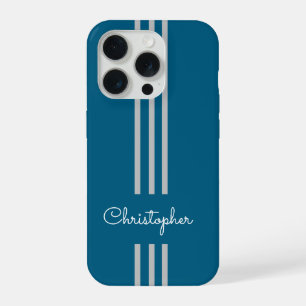 Moderne trendy racing strepen gemonogrammeerd iPhone 15 pro case