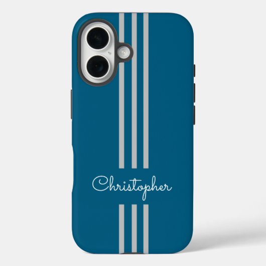 Moderne trendy racingstrepen gemonogrammeerd Case-Mate iPhone case (Achterkant)