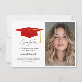 Moderne trendy rode afstudeerhoed en kwast kaart