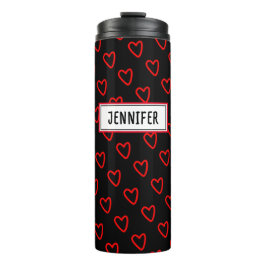 Moderne Trendy Rode Hart Zwarte Witte Naamlabel Thermosbeker