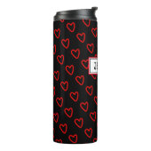 Moderne Trendy Rode Hart Zwarte Witte Naamlabel Thermosbeker (Gedraaid links)