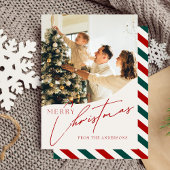 Moderne trendy rode kerst familie foto feestdagenkaart