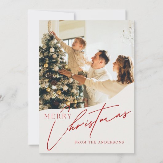 Moderne trendy rode kerst familie foto feestdagenkaart (Voorkant)