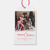 Moderne Trendy Rode Kerstmis Foto Sneeuwvlokken Cadeaulabel (Voorkant)
