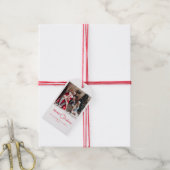 Moderne Trendy Rode Kerstmis Foto Sneeuwvlokken Cadeaulabel (Met Touw)