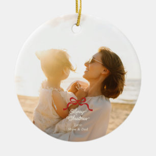 Moderne Trendy Rode Retro Bogen Foto Kerstmis Keramisch Ornament