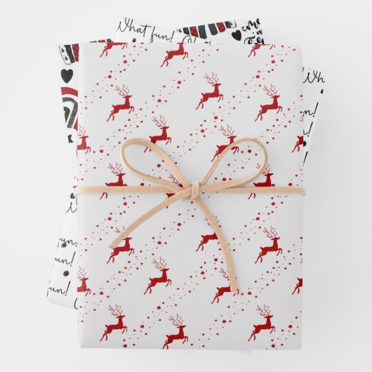 Moderne trendy rode, zwarte en witte kerst inpakpapier vel (In situ)