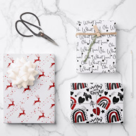 Moderne trendy rode, zwarte en witte kerst inpakpapier vel