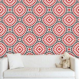 Moderne Trendy Rood Wit Grijs Marokkaanse Motieven Behang