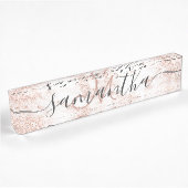 Moderne trendy roos goudglitter marmer monogram naambordje