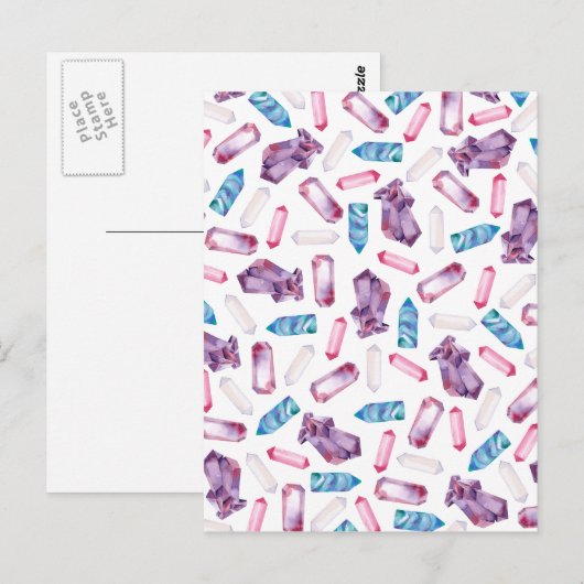 Moderne trendy roze blauwgroen waterverf kristalle briefkaart (Voorkant / Achterkant)