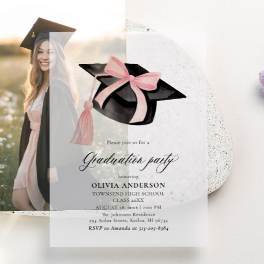 Moderne trendy roze boog afstuderen Cap Afstuderen Vellum Uitnodigingen