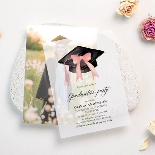 Moderne trendy roze boog afstuderen Cap Afstuderen Vellum Uitnodigingen