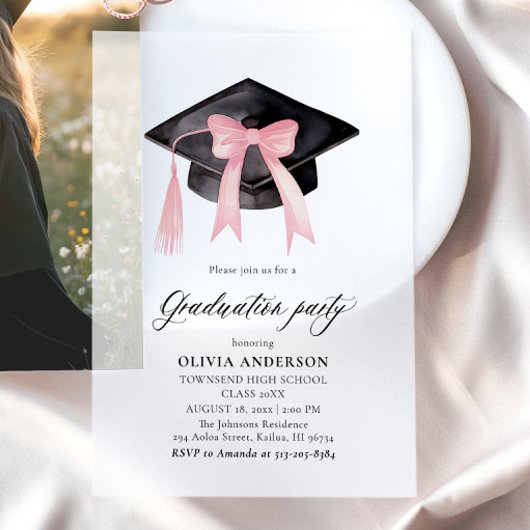 Moderne trendy roze boog afstuderen Cap Afstuderen Vellum Uitnodigingen