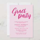 Moderne trendy roze borstel script afstudeerfeest kaart (Voorkant)