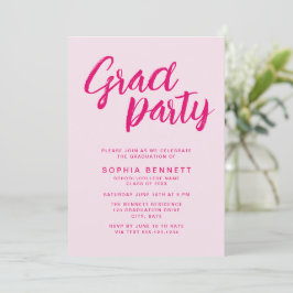 Moderne trendy roze borstel script afstudeerfeest kaart
