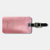 Moderne Trendy Roze Dripping Glitter Bagagelabel (Voorkant horizontaal)