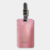 Moderne Trendy Roze Dripping Glitter Bagagelabel (Voorkant verticaal)