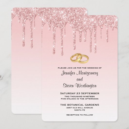 Moderne Trendy Roze Faux Glitter Bruiloft Kaart (Voorkant / Achterkant)