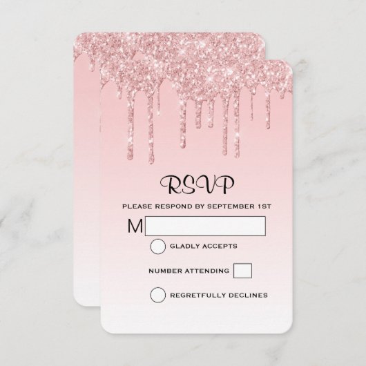 Moderne Trendy Roze Faux Glitter Bruiloft RSVP Kaartje (Voorkant / Achterkant)