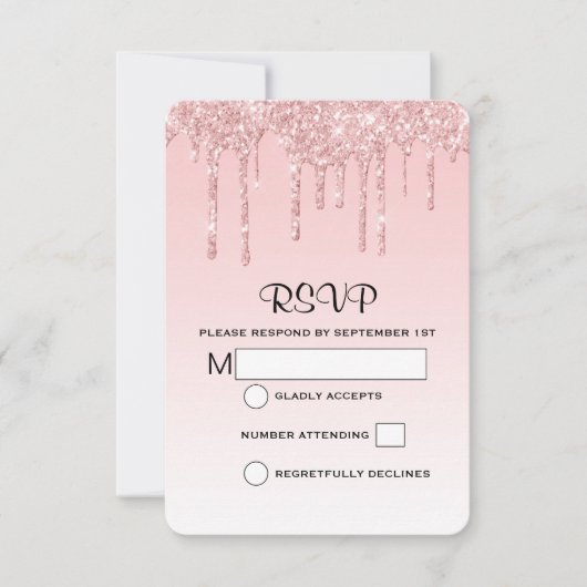 Moderne Trendy Roze Faux Glitter Bruiloft RSVP Kaartje (Voorkant)