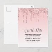 Moderne Trendy Roze Faux Glitter Save the Date Briefkaart (Voorkant / Achterkant)