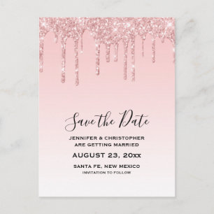 Moderne Trendy Roze Faux Glitter Save the Date Briefkaart