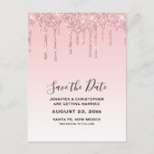 Moderne Trendy Roze Faux Glitter Save the Date Briefkaart (Voorkant)